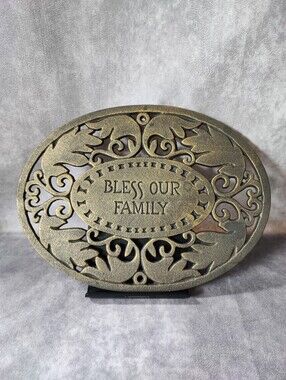 TRIVET Heavy Cast Metal Footed BLESS OUR FAMILY Serving Hot Plate Large NEW